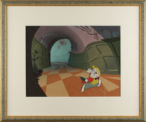 Lot #926 White Rabbit production cel and production background from Alice in Wonderland - Image 2
