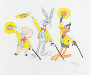 Lot #1079 Bugs Bunny, Daffy Duck, and Porky Pig original drawing by Virgil Ross - Image 1