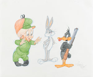 Lot #1097 Bugs Bunny, Daffy Duck, and Elmer Fudd original drawing by Virgil Ross - Image 1