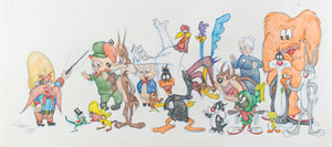 Lot #1089 Looney Tunes characters original super-pan drawing by Virgil Ross - Image 1