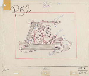 Lot #1120 Fred Flintstone and Barney Rubble production drawing from The Flintstones
