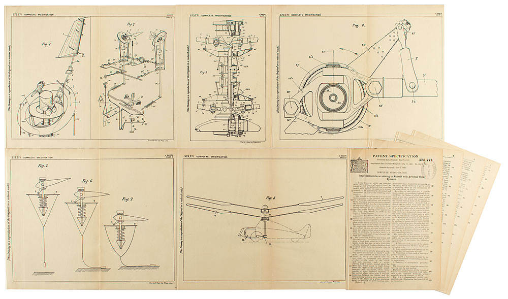 Lot #2062 Louis Breguet Helicopter Wing System Patent Lithograph and Specification Document