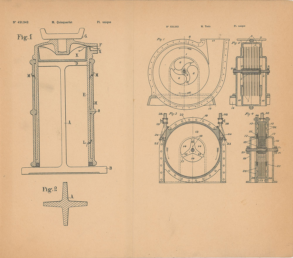 Lot #2084 Nikola Tesla Fluid Propulsion Patent Lithograph