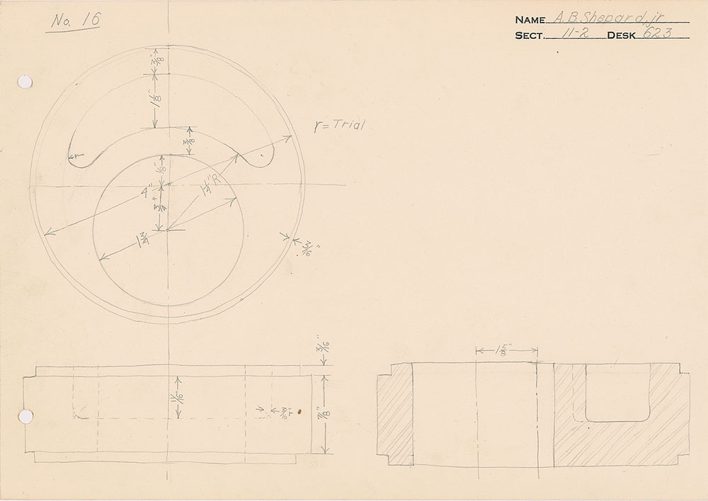 Lot #2178 Alan Shepard Hand-Drawn Technical Diagram