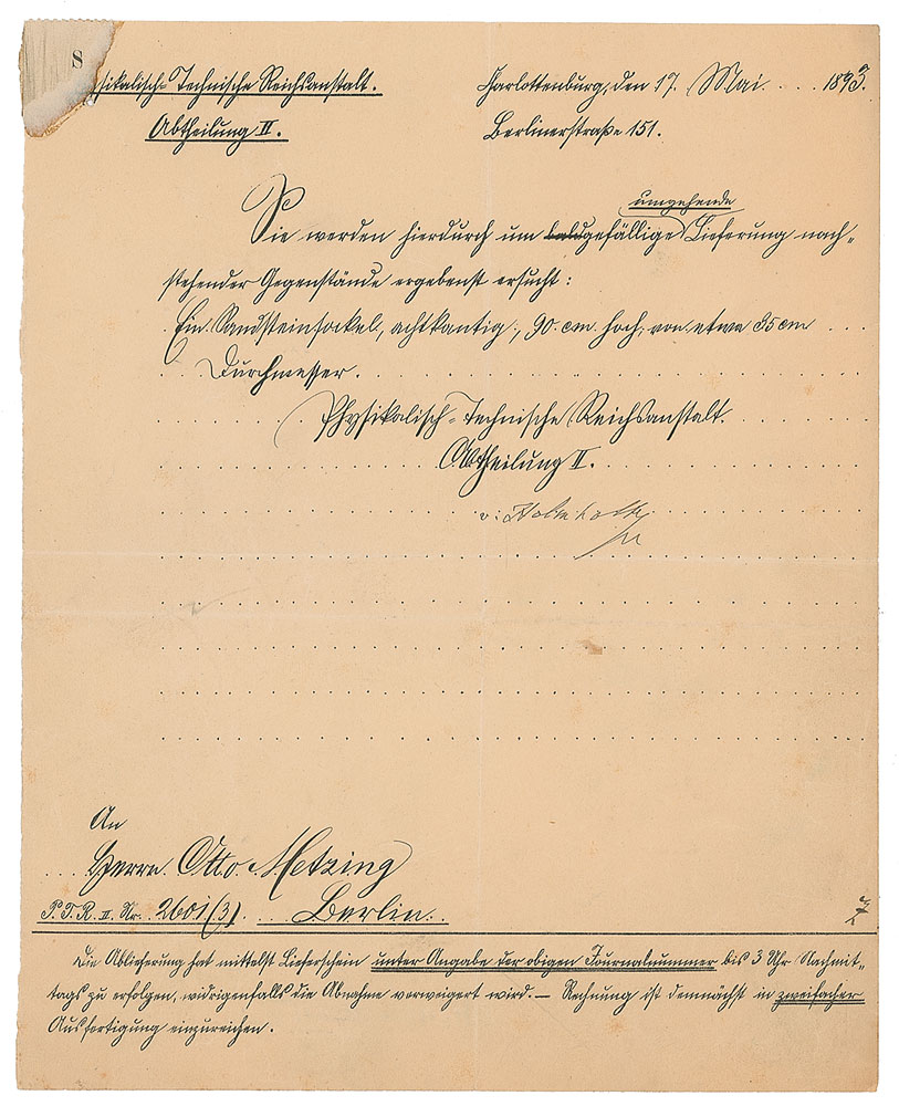 Lot #2036 Hermann von Helmholtz Document Signed