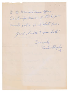Lot #2057 Harlow Shapley Autograph Letters Signed (3) - Image 2