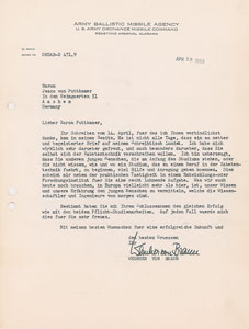 Lot #2273 Wernher von Braun Typed Letter Signed
