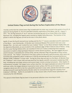 Lot #2250  Apollo 15 Lunar Surface Flown American Flag - Image 3