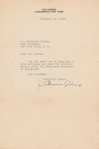 Lot #4055 Eleanor Gehrig Typed Letter Signed
