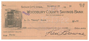 Lot #4115 Dazzy Vance Signed Check - Image 2