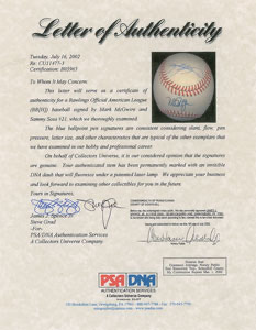 Lot #4078 Mark McGwire and Sammy Sosa Signed Baseball - Image 5