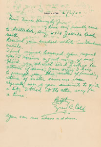 Lot #4035 Ty Cobb Autograph Letter Signed - Image 1