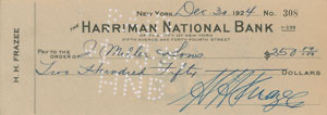 Lot #4052 Harry Frazee Signed Check