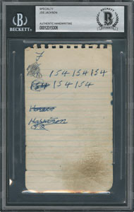 Lot #4061 'Shoeless' Joe Jackson Handwritten Notebook Page - Image 1