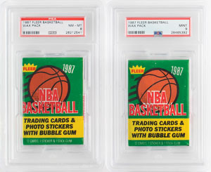 Lot #4166  1987 Fleer Basketball Wax Packs (2) PSA NM-MT 8 and MINT 9 - Image 1