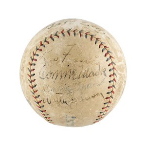Lot #4107 Babe Ruth, Walter Johnson, and Connie Mack Signed Baseball - Image 4