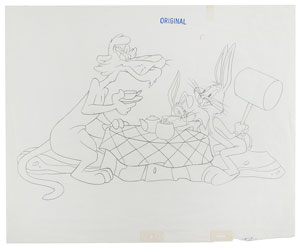 Lot #626 Bugs Bunny, Shorty, and Pete Puma master background set-up and drawing entitled How Many Lumps - Image 3