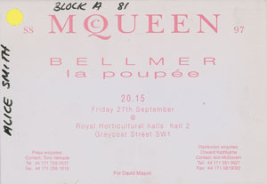 Lot #873 Alexander McQueen: 'Bellmer La Poupee' Invitation - Image 1