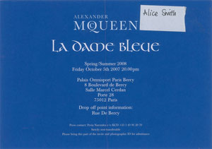 Lot #869 Alexander McQueen:  'La Dame Bleue' Invitation - Image 1