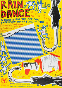 Lot #3048  Haring, Warhol, Lichtenstein, Basquiat, and Ono Signed 'Rain Dance' Poster