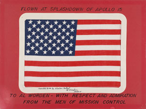 Lot #4282 Al Worden’s Apollo 15 Splashdown Flown Oversized Flag - Image 1