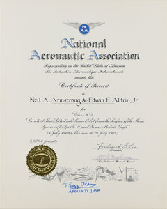 Lot #4590 Buzz Aldrin's National Aeronautic Association World Record Certificate - Image 1