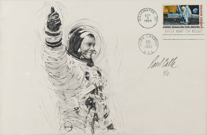 Lot #4179 Paul Calle Signed Sketch of Neil Armstrong