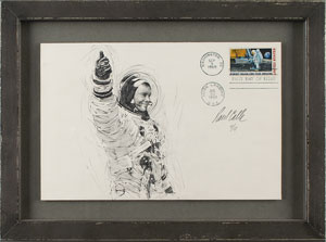 Lot #4179 Paul Calle Signed Sketch of Neil Armstrong - Image 2