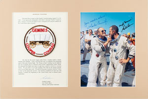 Lot #4042 Gordon Cooper's Gemini 5 Flown Patch with Signed Photograph