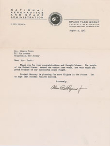 Lot #4038 Alan Shepard Typed Letter Signed