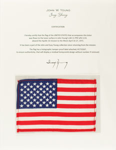 Lot #4301 John Young's Apollo 16 Lunar Flown American Flag [Attested to by Susy Young] - Image 1