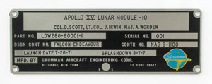 Lot #4273  Apollo 15 Flown Lunar Module Grumman Identification Plate - Image 1