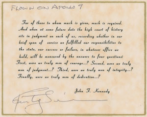 Lot #4141  Apollo 9 Flown JFK Quote