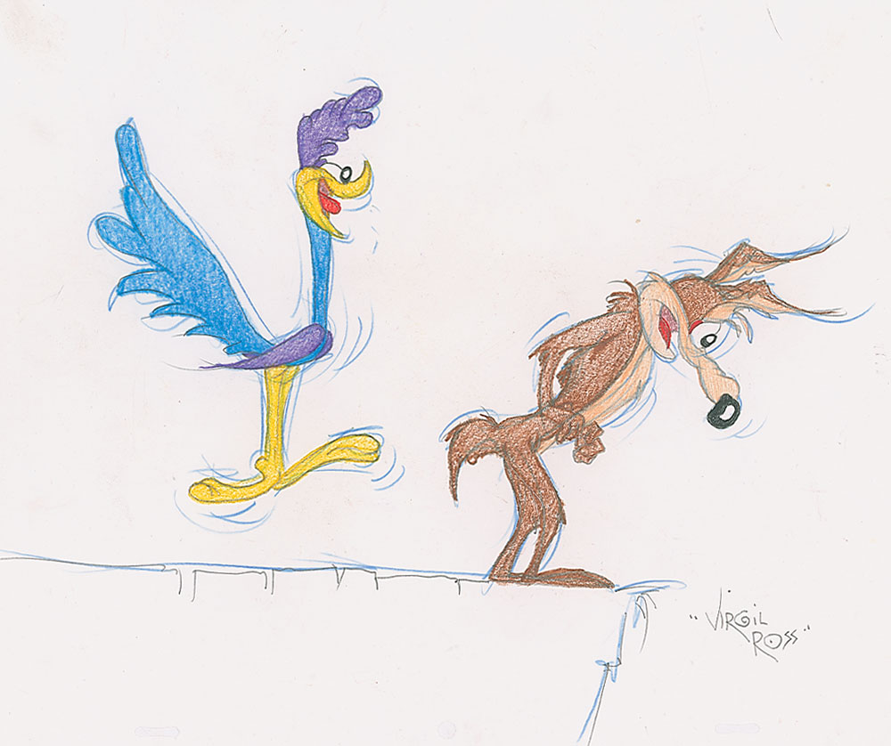 Wile E. Coyote and the Road Runner original drawing by Virgil Ross