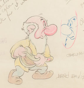 Lot #492 Grumpy model drawing from Snow White and the Seven Dwarfs signed by Marc Davis - Image 2