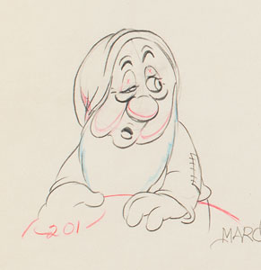 Lot #634 Sleepy production drawing from Snow White and the Seven Dwarfs signed by Marc Davis - Image 2