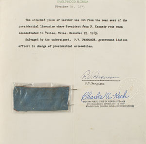 Lot #106 John F. Kennedy Limousine Leather Swatch - Image 1
