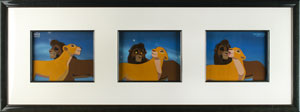 Lot #725 Kiara and Kovu hand-painted presentation cels and matching drawings from The Lion King II: Simba's Pride - Image 1