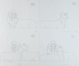 Lot #725 Kiara and Kovu hand-painted presentation cels and matching drawings from The Lion King II: Simba's Pride - Image 2
