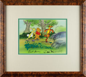 Lot #682  Winnie the Pooh, Tigger, and Rabbit production cel and production background signed by Frank Thomas and Ollie Johnston - Image 2