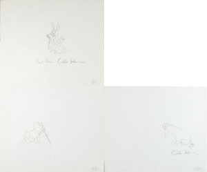 Lot #683  Winnie the Pooh, Rabbit, and Eeyore production cel and matching drawings signed by Frank Thomas and Ollie Johnston - Image 3