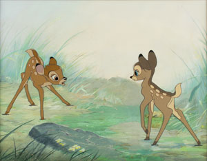 Lot #526 Walt Disney signed production cel and production background of Bambi and Faline from Bambi - Image 3