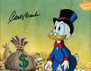 Lot #678 Uncle Scrooge production cel from DuckTales signed by Carl Barks - Image 1