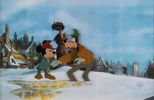 Lot #689 Mickey Mouse and Goofy production cel from The Prince and the Pauper - Image 1