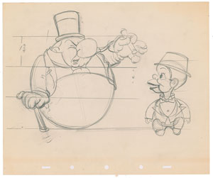 Lot #637 T. Hee production drawing of W. C. Fields and Charlie McCarthy from Mother Goose Goes Hollywood - Image 1