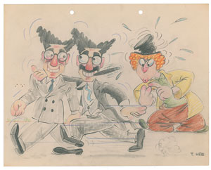 Lot #497 T. Hee concept drawing of The Marx Brothers from Mother Goose Goes Hollywood - Image 1