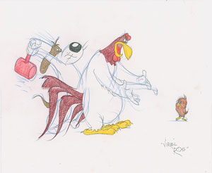 Lot #791 Foghorn Leghorn, Henery Hawk, and Barnyard Dawg original drawing by Virgil Ross - Image 1