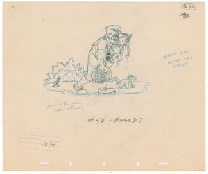 Lot #522 Pinocchio, Geppetto, Figaro, Cleo, and Jiminy Cricket production drawing from Pinocchio signed by Ollie Johnston - Image 1