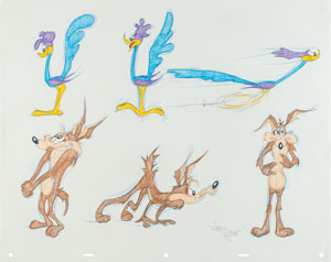 Lot #783 Wile E. Coyote and the Road Runner model sheet drawing by Virgil Ross - Image 1