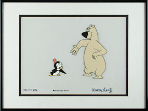 Lot #805 Chilly Willy and Maxie the Polar Bear production cel signed by Walter Lantz - Image 1